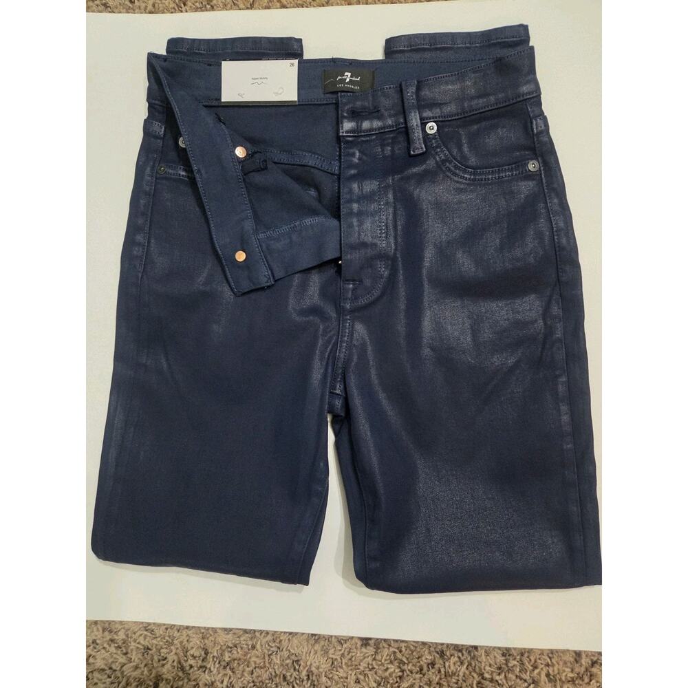 NWT 7 For All Mankind HighRise Ankle Skinny Coated Jeans Women 26 Royal Purple - Picture 5 of 12